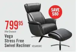 The Brick Vega 29.5 Faux Leather Stress Free Swivel Reclining Chair with Footrest and Aluminum Legs - Grey offer