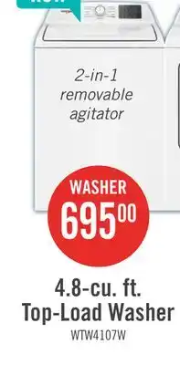 The Brick Whirlpool 4.8 Cu. Ft. Top Load Washer with 2-in-1 Removable Agitator - WTW4107SW offer