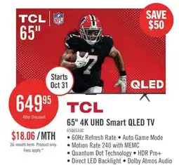 The Brick TCL 65 Q65 QLED 4K UHD Smart Google TV (65Q651G-CA) offer