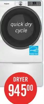 The Brick Whirlpool 7.4 Cu. Ft. Smart Electric Dryer with Wrinkle Shield - White - YWED5720RW offer