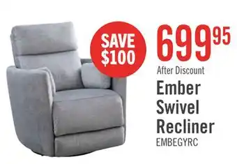 The Brick Ember 36 Fabric Swivel Glider Reclining Chair - Silver Cotton offer