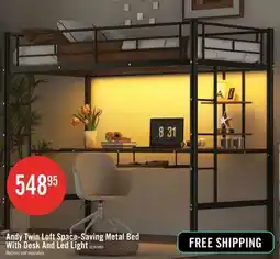 The Brick Andy Twin Loft Space-Saving Metal Bed With Desk And Led Light offer