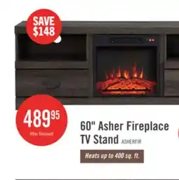 The Brick Asher 60 Rustic Electric Fireplace TV Stand with Storage & Cable Management for TVs up to 65- Bro offer