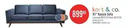 The Brick Kort & Co. Kassia 90.6 Linen-Look Fabric Sofa with Wood Base and Legs - Blue offer