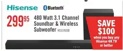 The Brick HISENSE HS3100 3.1 Channel 480W Soundbar with Wireless Subwoofer (HS3100) offer