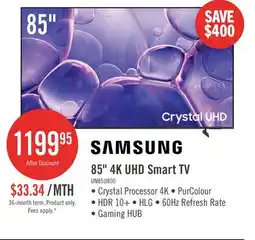 The Brick SAMSUNG 85 U8000 Crystal 4K UHD Smart Tizen OS TV (UN85U8000FFXZC) - 2025 Model offer