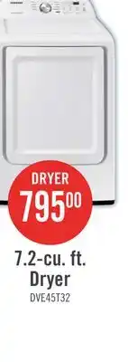 The Brick Samsung 7.2 Cu. Ft. Electric Dryer - White - DVE45T3200W/AC offer
