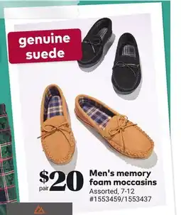 Giant Tiger Men's memory foam moccasins offer