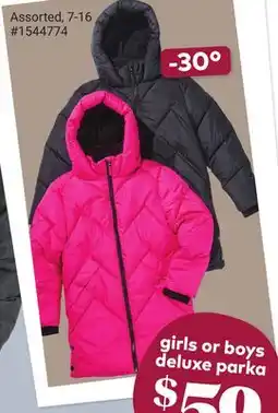 Giant Tiger girls or boys deluxe parka offer
