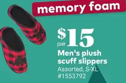 Giant Tiger Men's plush scuff slippers offer