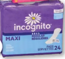 Familiprix INCOGNITO, Selected pads or pantiliners selected sizes offer