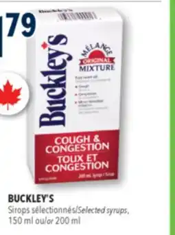 Familiprix BUCKLEY'S Selected syrups 150ml or 200ml offer