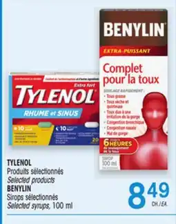 Uniprix TYLENOL Produits sélectionnés/Selected products, BENYLIN Sirops sélectionnés/Selected syrups offer