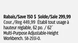 Canadian Tire Mastercraft 62˝ Multi-Purpose Adjustable-Height Workbench offer
