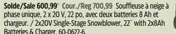 Canadian Tire Mastercraft 2*20V Single-Stage Snowblower, 22 with 2*8Ah Batteries & Charger offer