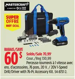 Canadian Tire Mastercraft 20V 1-Speed Drill/Driver with 76-Pc Accessory Kit offer