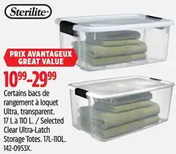 Canadian Tire Sterilite Selected Clear Ultra-Latch Storage Totes offer