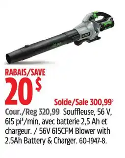 Canadian Tire EGO 56V 615CFM Blower with 2.5 Ah Battery & Charger offer