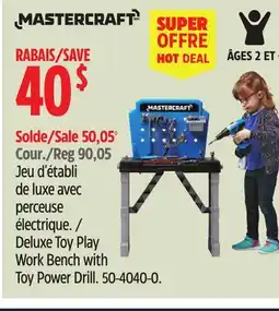 Canadian Tire Mastercraft Deluxe Toy Play Work Bench with Toy Power Drill offer