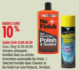 Canadian Tire Selected Invisible Glass Cleaners or Nu Finish Car Care Products offer