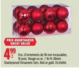 Canadian Tire For Living 16-Pc 38mm Shatterproof Ornament Sets Red or gold offer