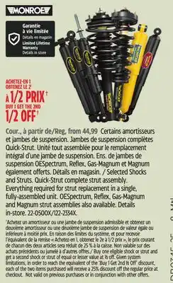 Canadian Tire Monroe Selected Shocks and Struts offer