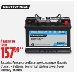 Canadian Tire CERTIFIED Batteries Economical starting power offer