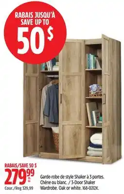 Canadian Tire 3-Door Shaker Wardrobe Oak or white offer