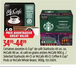 Canadian Tire Selected Starbucks 44-Ct or McCafe 48-Ct Coffee K-Cup Pods or McCafe Whole Beans offer