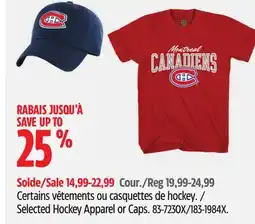 Canadian Tire Selected Hockey Apparel or Caps offer