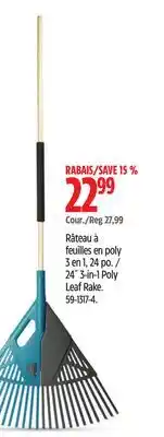 Canadian Tire Yardworks 24˝ 3-in-1 Poly Leaf Rake offer