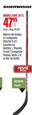 Canadian Tire Sherwood Playrite 0 and 1 Composite Hockey Sticks offer