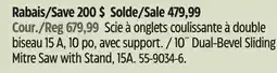Canadian Tire 10˝ Dual-Bevel Sliding Mitre Saw with Stand 15A offer
