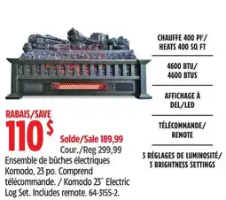Canadian Tire Komodo 23˝ Electric Log Set.Includes remote offer