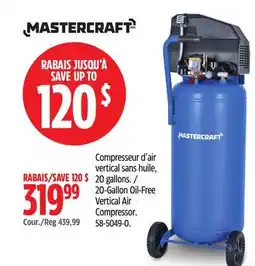 Canadian Tire Mastercraft 20-Gallon Oil-Free Vertical Air Compressor offer