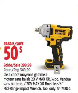 Canadian Tire 20V MAX XR Brushless 1⁄2˝ Mid-Range Impact Wrench. Tool only offer