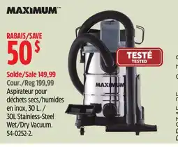 Canadian Tire MAXIMUM 30L Stainless-Steel Wet/Dry Vacuum offer
