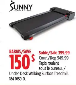 Canadian Tire Sunny Health & Fitness Under-Desk Walking Surface Treadmill offer
