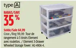 Canadian Tire Type A Element 3-Drawer Wheeled Storage Tower offer