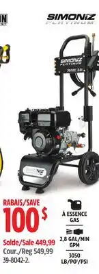 Canadian Tire Simoniz Platinum 3050 PSI 2.8 GPM Gas Pressure Washer with Extension Wand offer