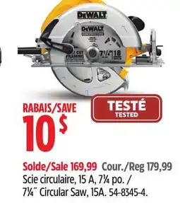 Canadian Tire Dewalt 71⁄4˝ Circular Saw, 15A offer