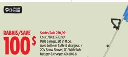 Canadian Tire Mastercraft 20V Snow Shovel, 11. With 5Ah battery & Charger offer