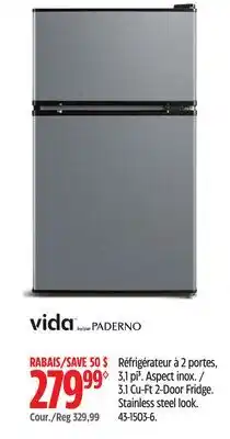 Canadian Tire Vida by PADERNO 3.1 Cu-Ft 2-Door Fridge offer
