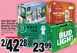 Super C bière Bud Light lime, Brasseur de Montréal, Honey Brown, Boréale offer