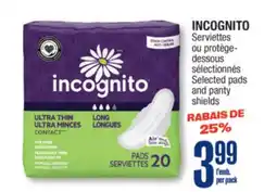 Jean Coutu INCOGNITO Selected pads and panty shields offer