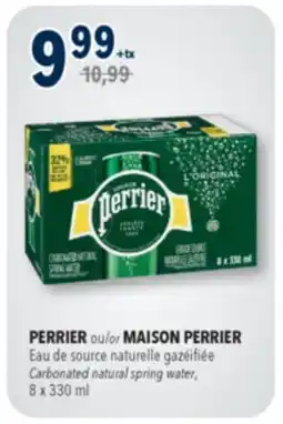Familiprix PERRIER or MAISON PERRIER Carbonated natural spring water, 8 x 330 ml offer