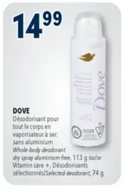 Familiprix DOVE Whole-body deodorant dry spray aluminium-free, 113g or Vitamin care, 74g offer
