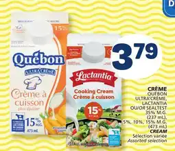 Marché Bonichoix QUÉBON ULTRA'CRÈME, LACTANTIA OR SEALTEST 35% M.G. (237 mL), 5%, 10%, 15% M.G. (473 mL) CREAM offer