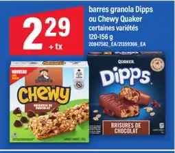Maxi BARRES GRANOLA DIPPS OU CHEWY QUAKER, 120-156 G offer