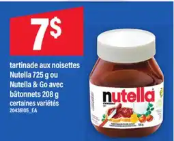Maxi TARTINADE AUX NOISETTES NUTELLA, 725 G OU NUTELLA & GO AVEC BÂTONNETS, 208 G offer